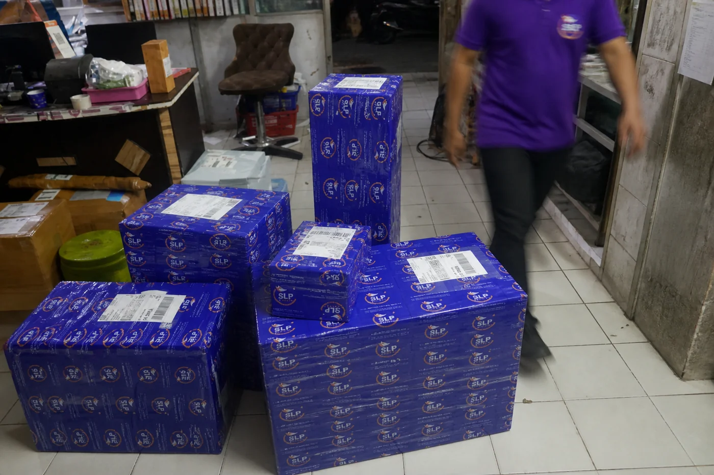 Packed international courier parcel prepared in Hyderabad for delivery to Bangladesh