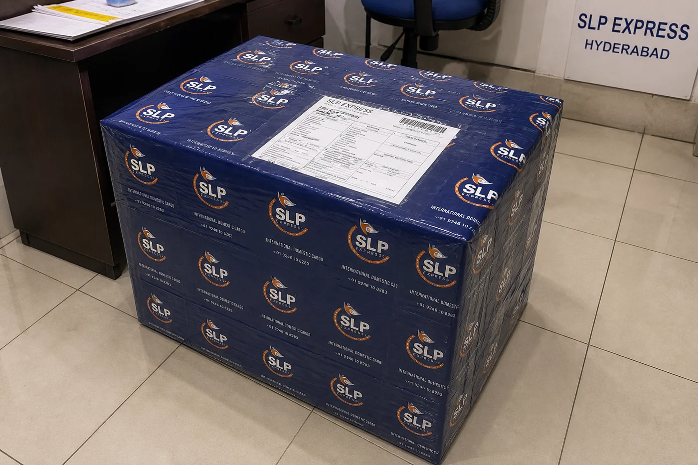 Packed international courier parcel prepared in Hyderabad for delivery to Finland