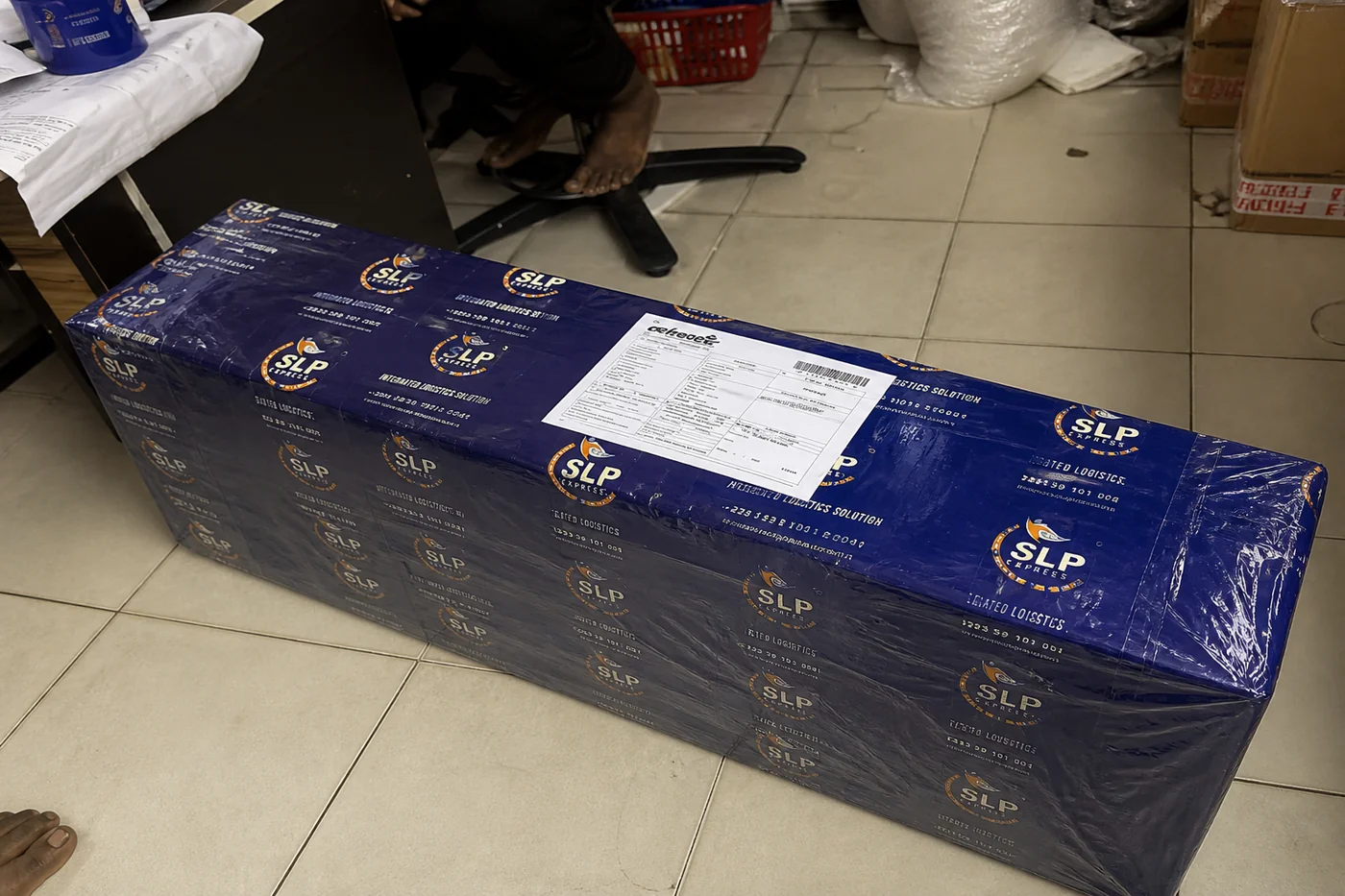 Packed eligible medicine courier parcel prepared in Hyderabad for delivery to Tanzania