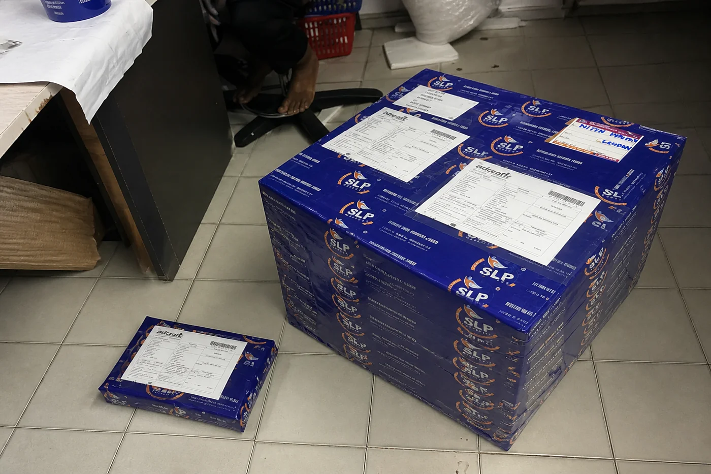Packed eligible medicine courier parcel prepared in Hyderabad for delivery to Slovenia
