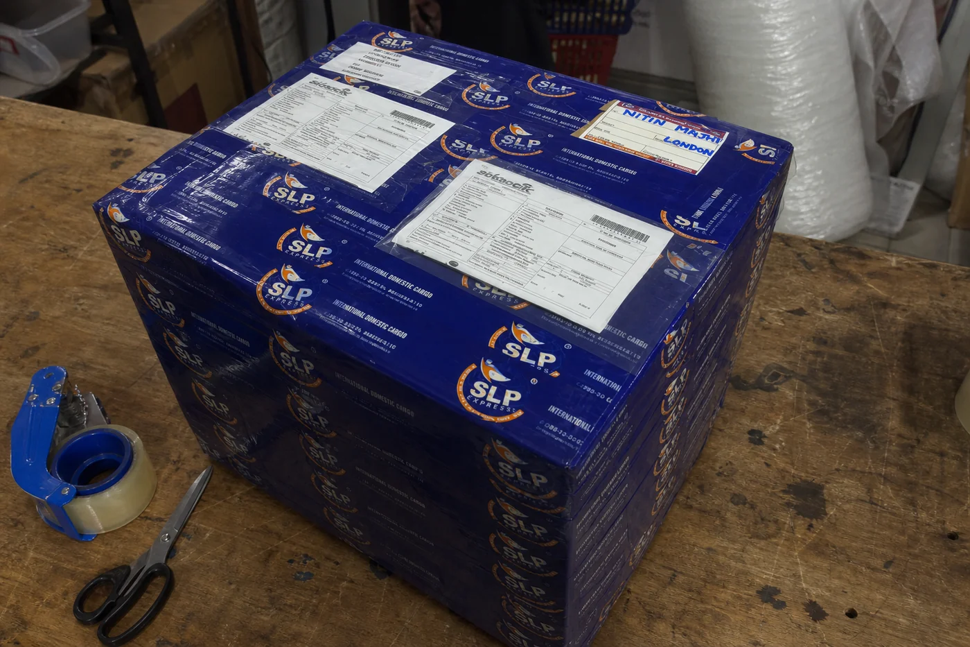 Packed eligible medicine courier parcel prepared in Hyderabad for delivery to Denmark
