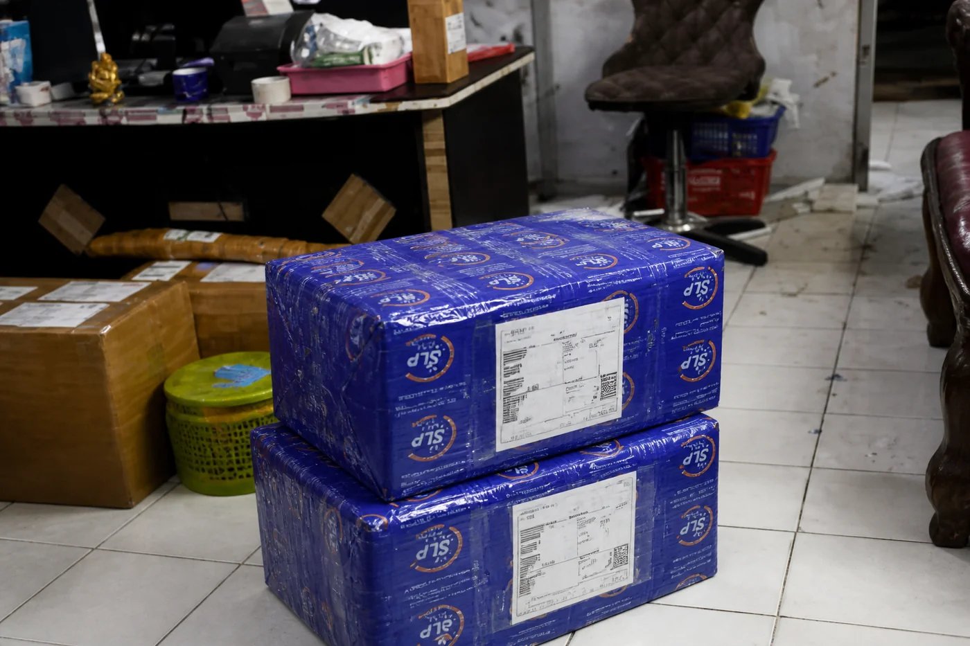 Packed international courier parcel prepared in Hyderabad for delivery to Lithuania