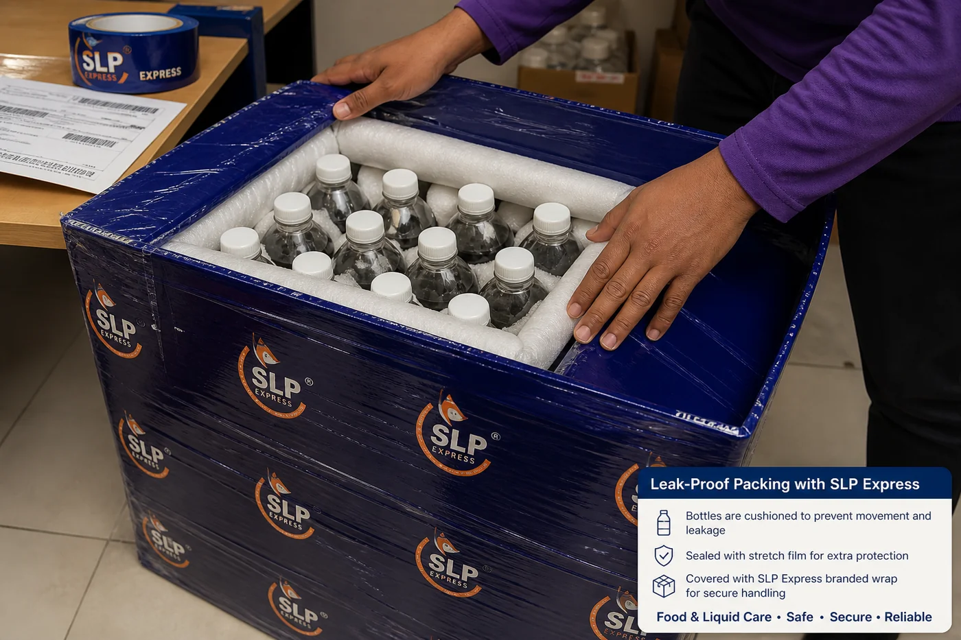 SLP Express packing an eligible medicine courier parcel in Hyderabad for Cyprus