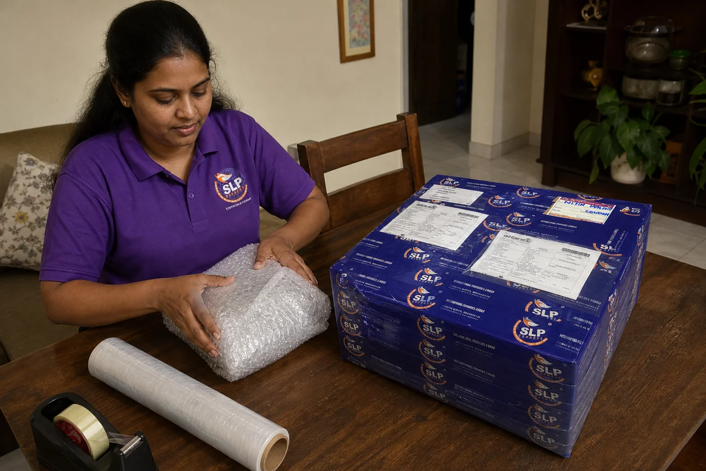 SLP Express packing an international courier parcel in Hyderabad for Czechia