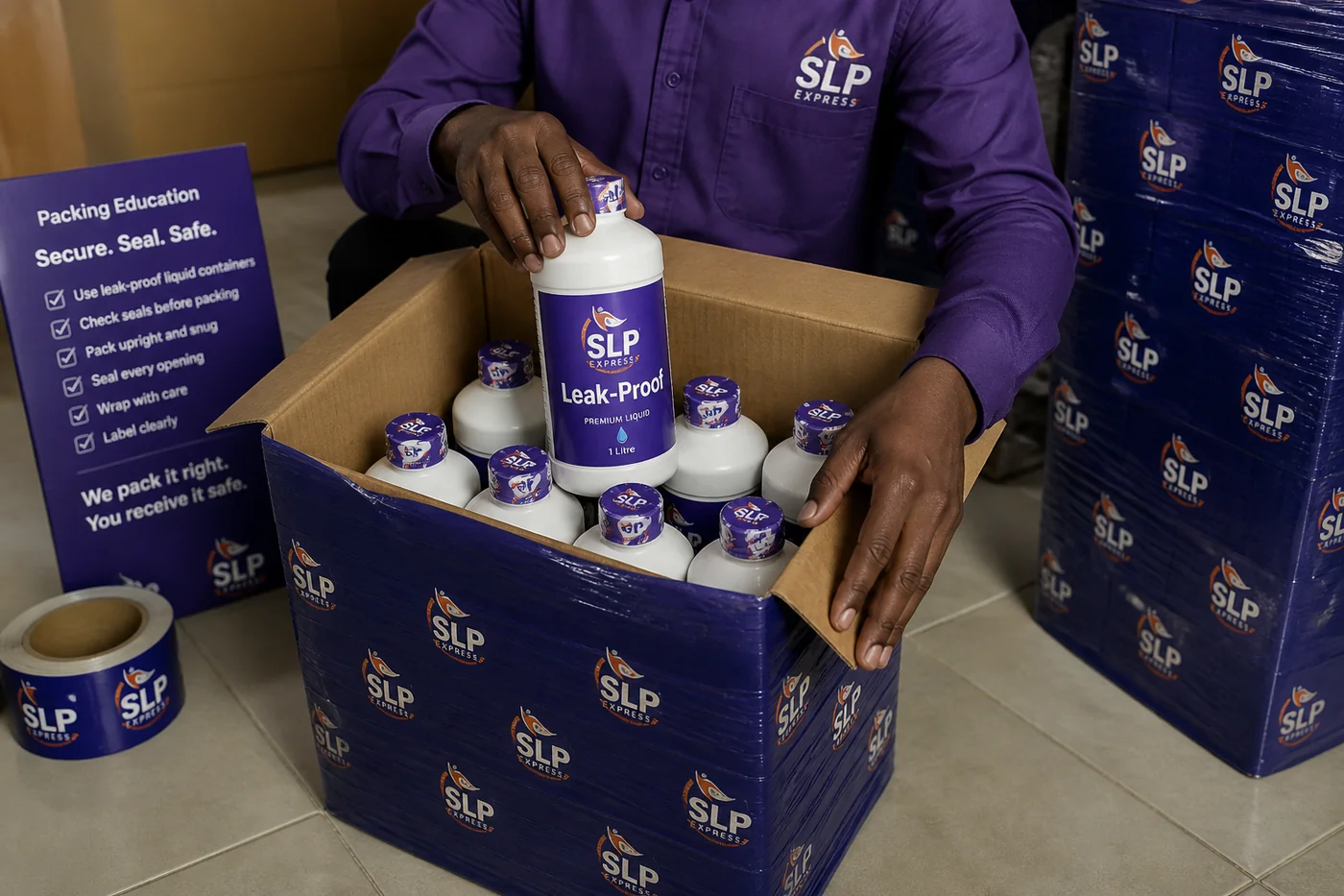 SLP Express packing an eligible medicine courier parcel in Hyderabad for Poland