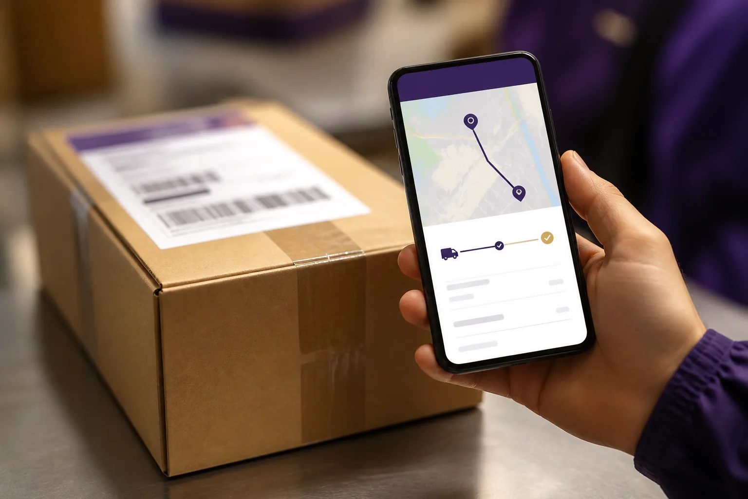 Tracking label applied to an outbound international parcel