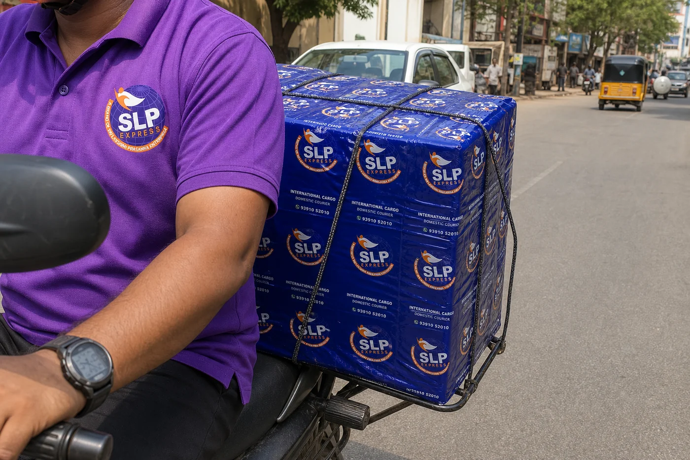 SLP Express collecting an international courier parcel in Hyderabad for Vietnam