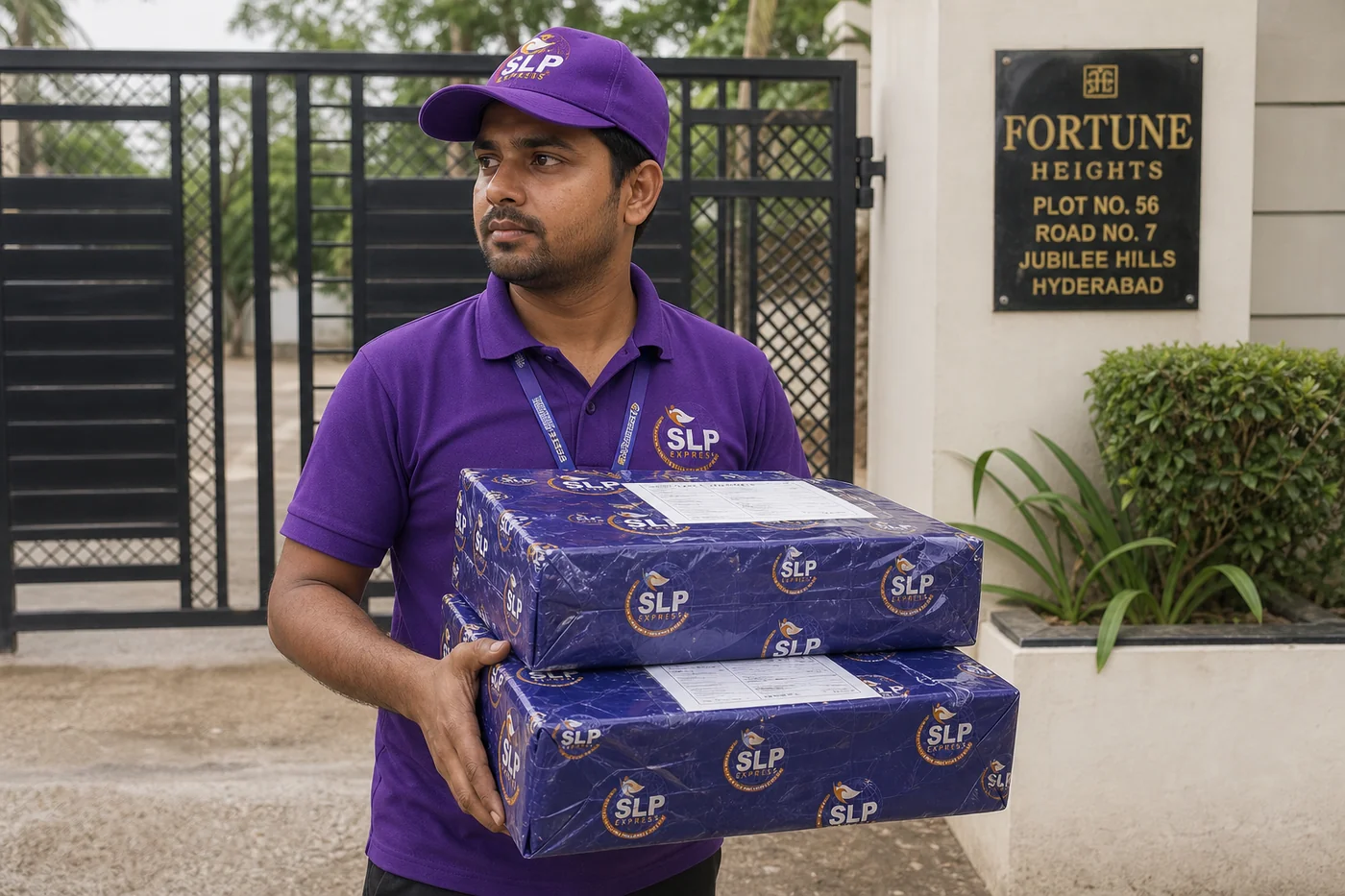 SLP Express collecting an international courier parcel in Hyderabad for Vietnam