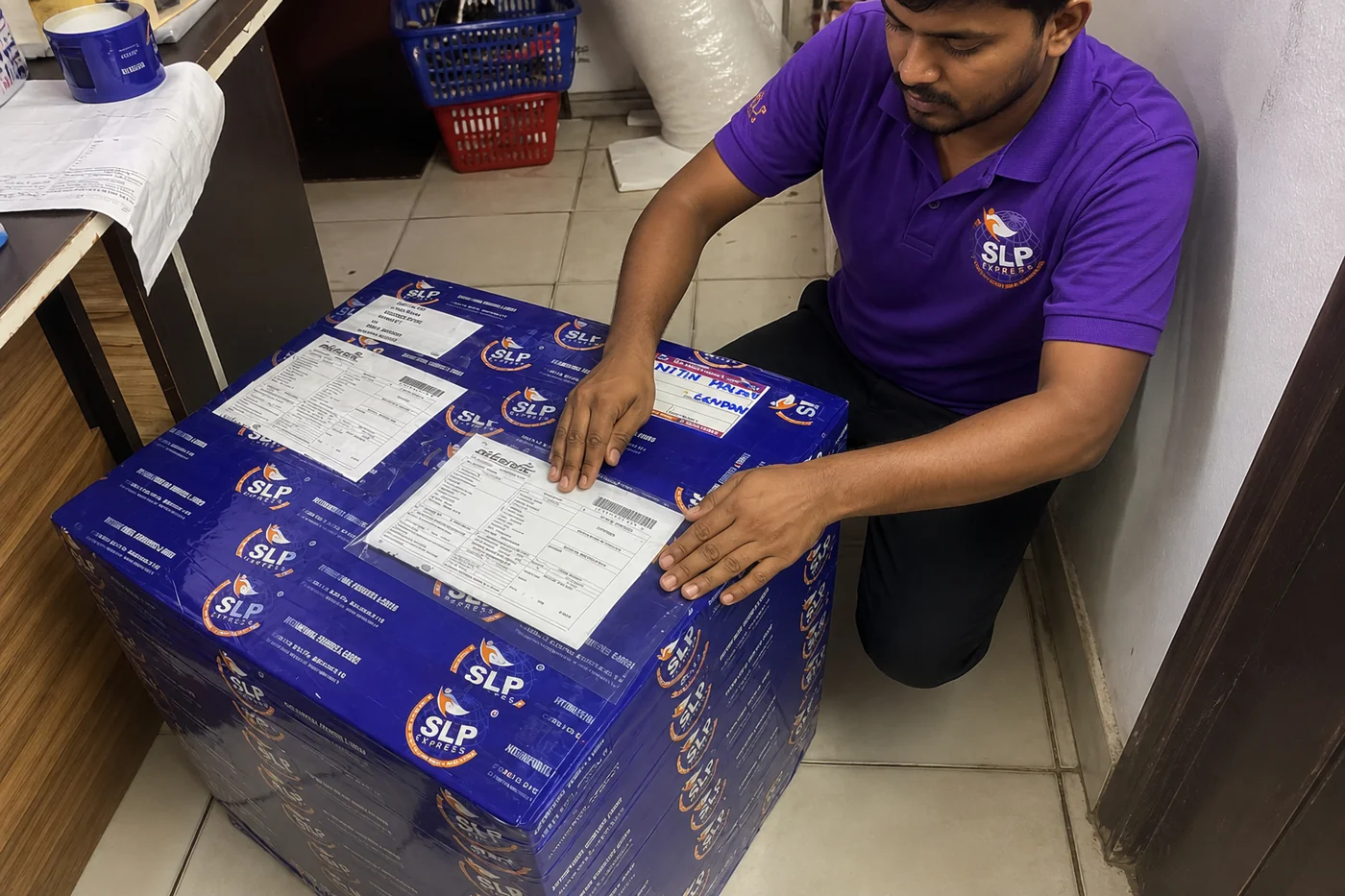 SLP Express packing an international courier parcel in Hyderabad for Bangladesh