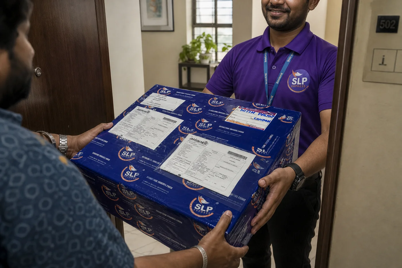 SLP Express collecting an international courier parcel in Hyderabad for Slovenia