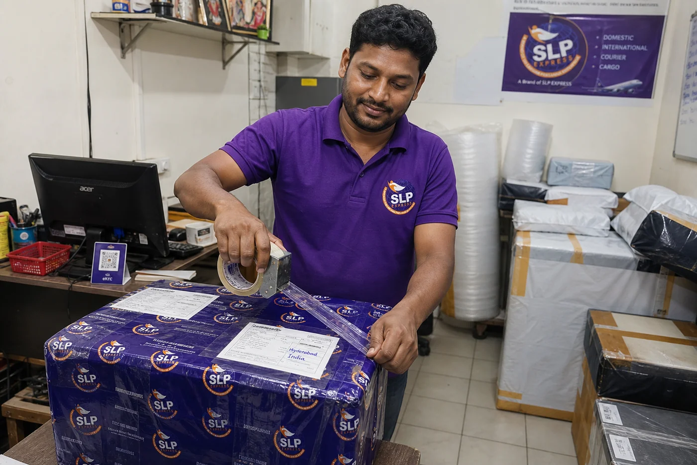 SLP Express packing an eligible medicine courier parcel in Hyderabad for Bulgaria