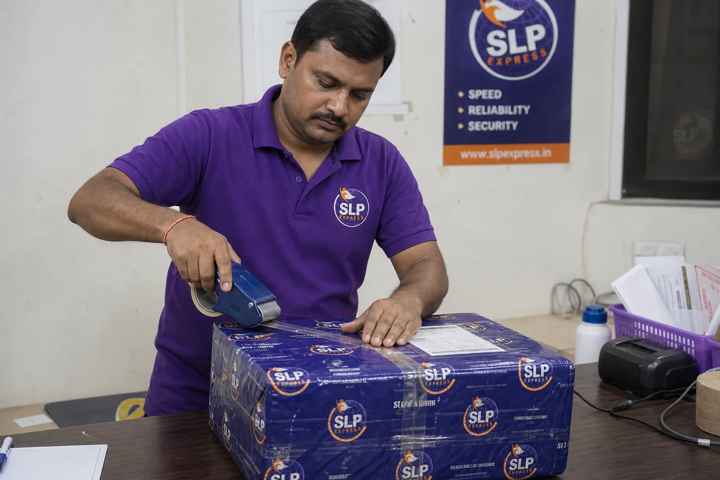 SLP Express packing an eligible medicine courier parcel in Hyderabad for Denmark
