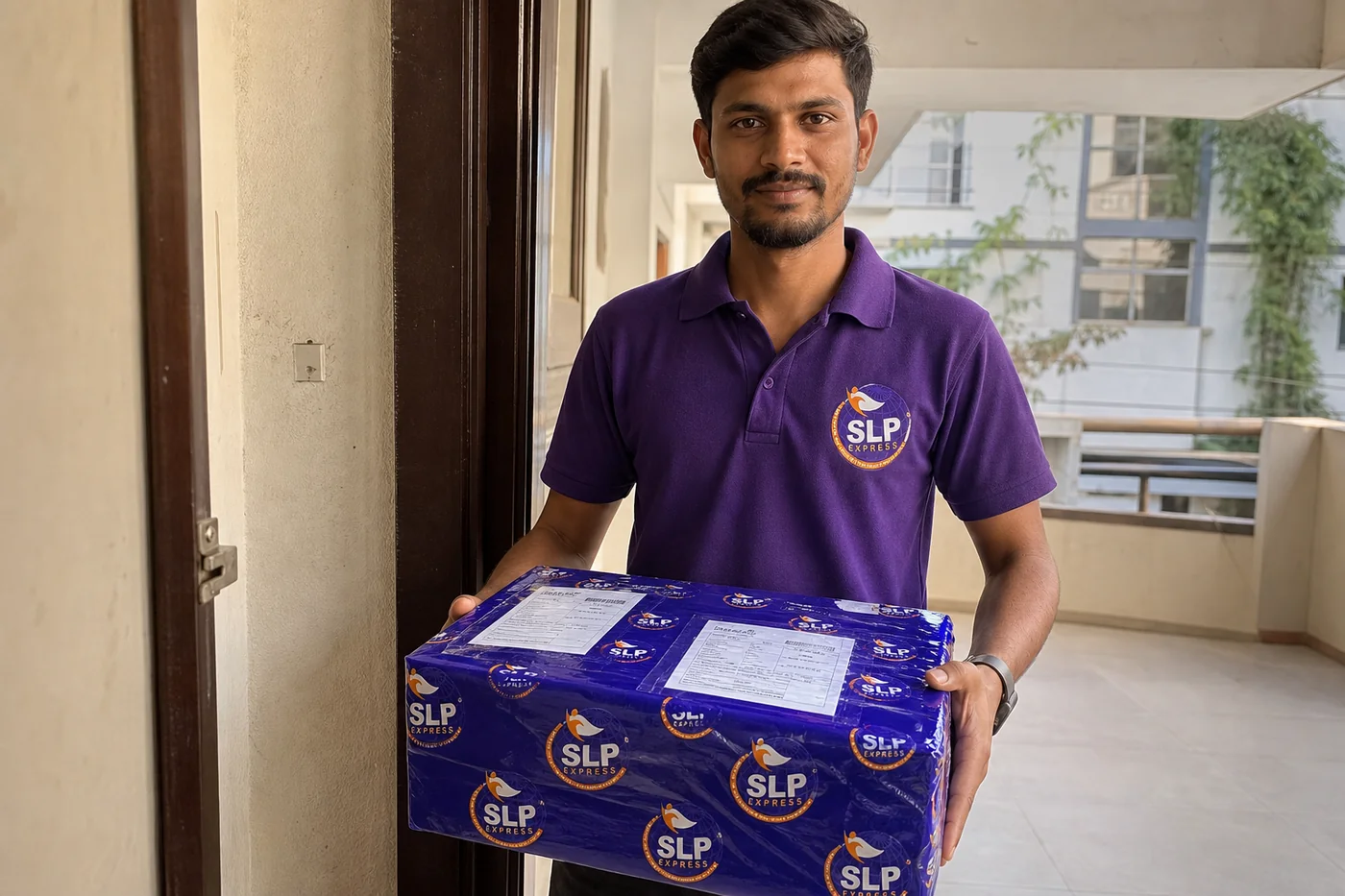 SLP Express collecting an international courier parcel in Hyderabad for Czechia