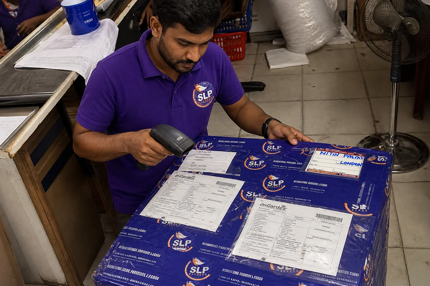 SLP Express shipment and tracking support for an international courier parcel to France