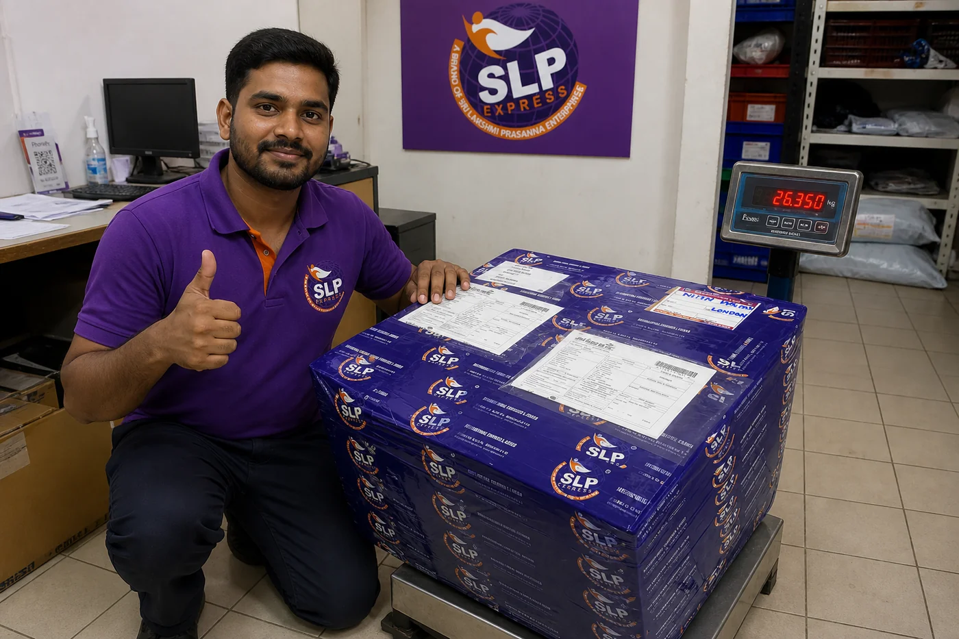 Packed international courier parcel prepared in Hyderabad for delivery to Singapore